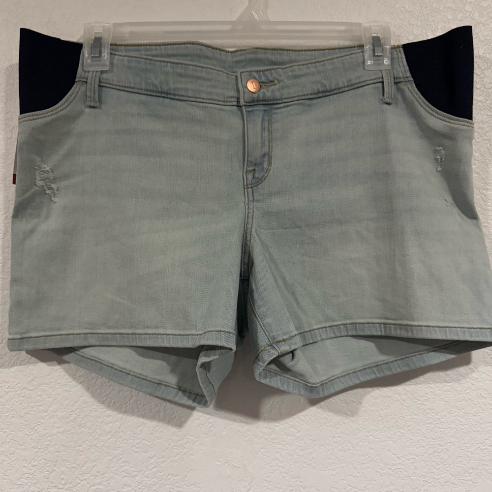New Isabel Maternity Under the Belly Blue Midi Denim Jean Shorts Size 14